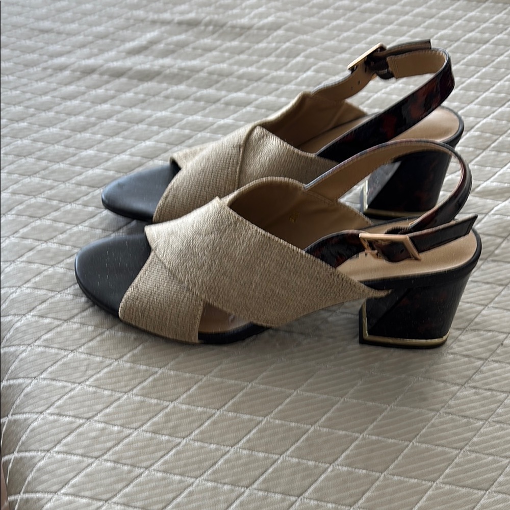 Vaneli Cream and Black Heels with Slingback Design